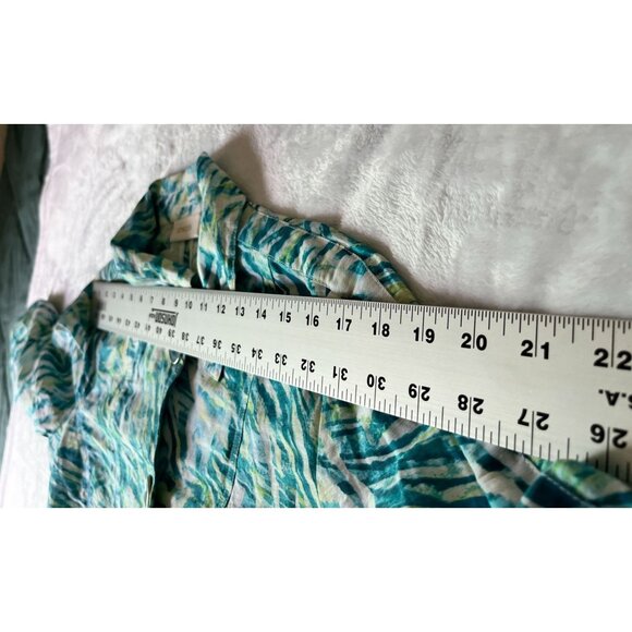 Chico's Womens Blue & Green Tropical Print Linen-Blend Lightweight Jacket Size 1 - Picture 5 of 7